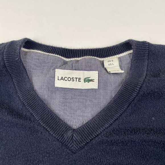 Lacoste Sweater Men’s L Navy V-Neck Classic Fit Cotton Timeless Knitwear Logo - Picture 2 of 8